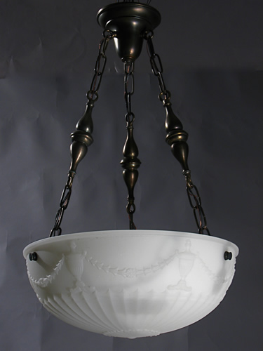 Cast Glass Inverted Dome with Lamps and Swag